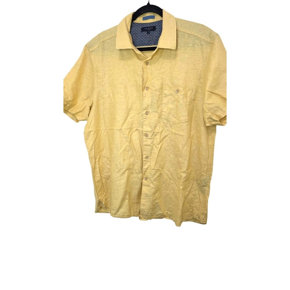 Ted Baker London Men's Yellow Button-Up Short Sleeve Shirt Size 6/XXL US